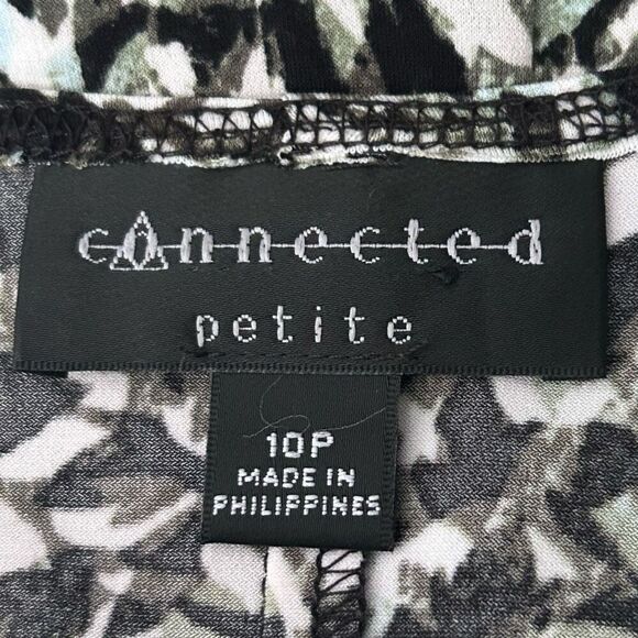 Connected Faux Wrap Dress Women's 10P Short Sleeve Abstract V-Neck Knee Length - Picture 14 of 16